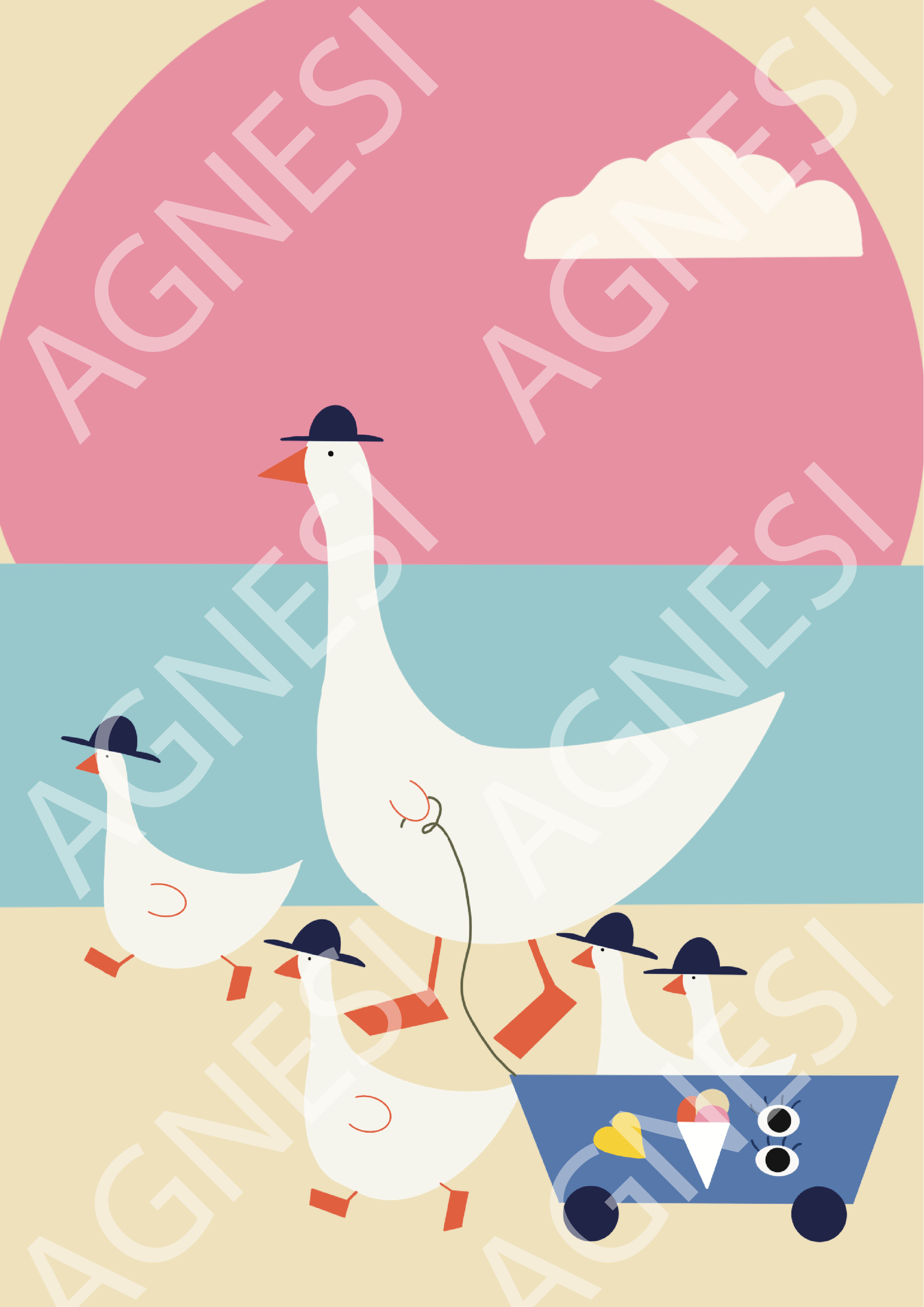 La maman oie et ses enfants en promenade