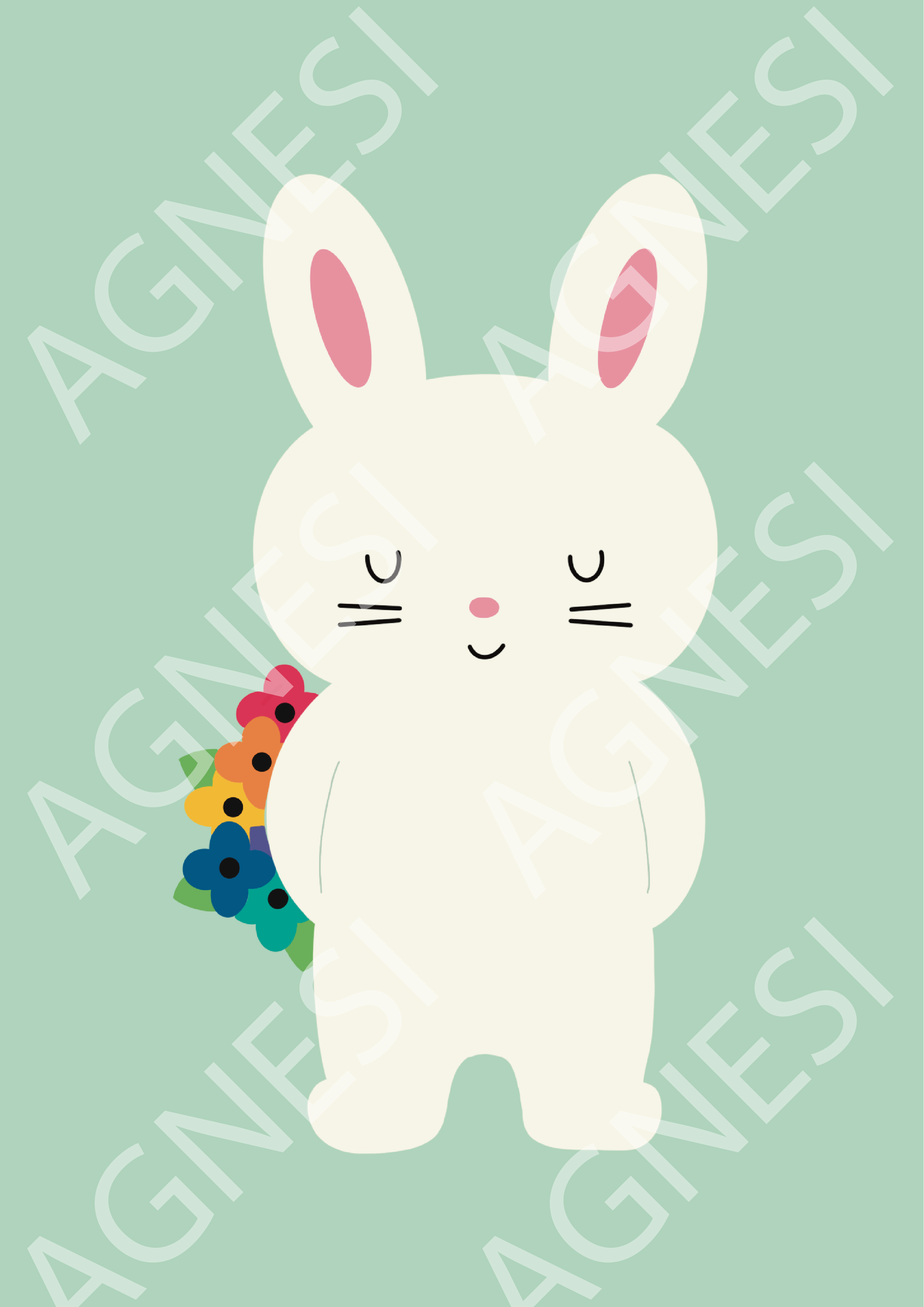 Le petit lapin et son bouquet de fleurs