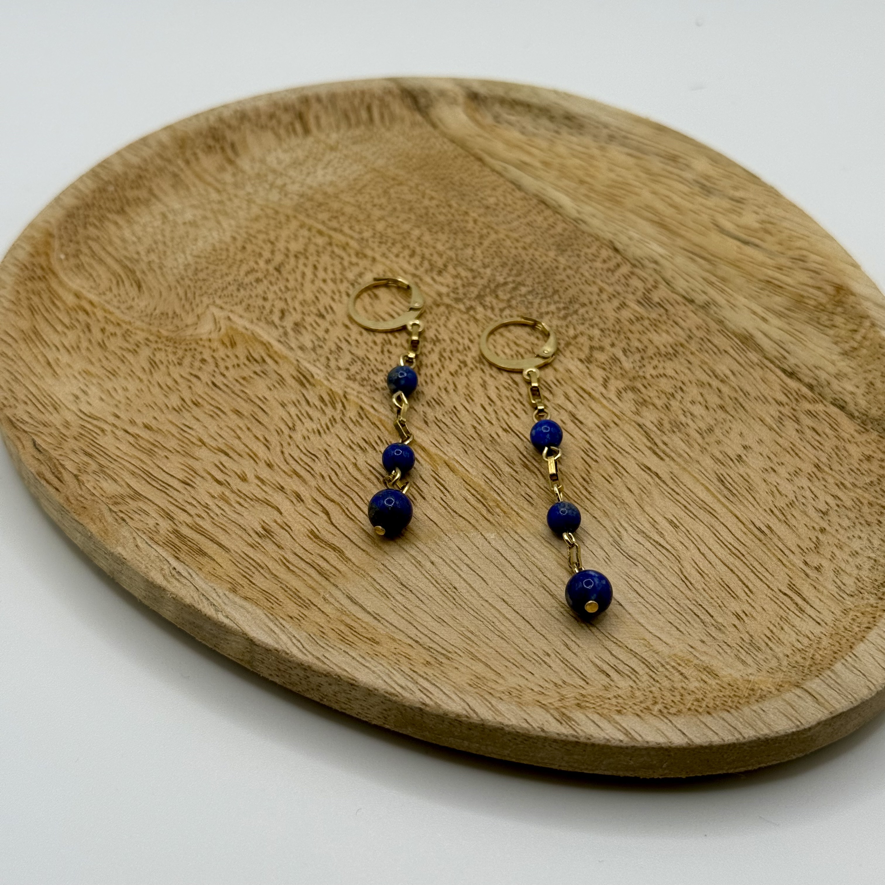 Créoles à 3 perles Lapis Lazuli