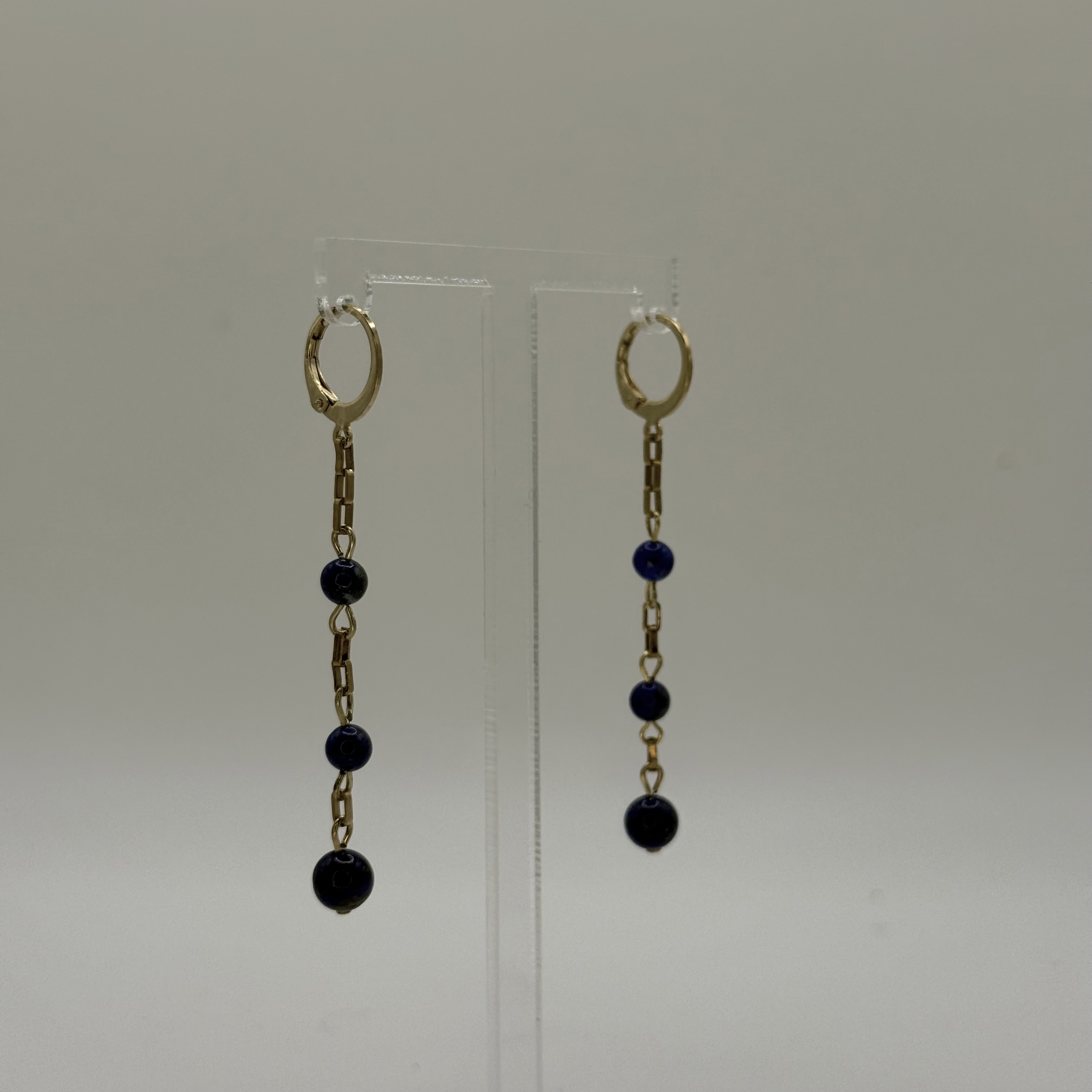 Créoles à 3 perles Lapis Lazuli