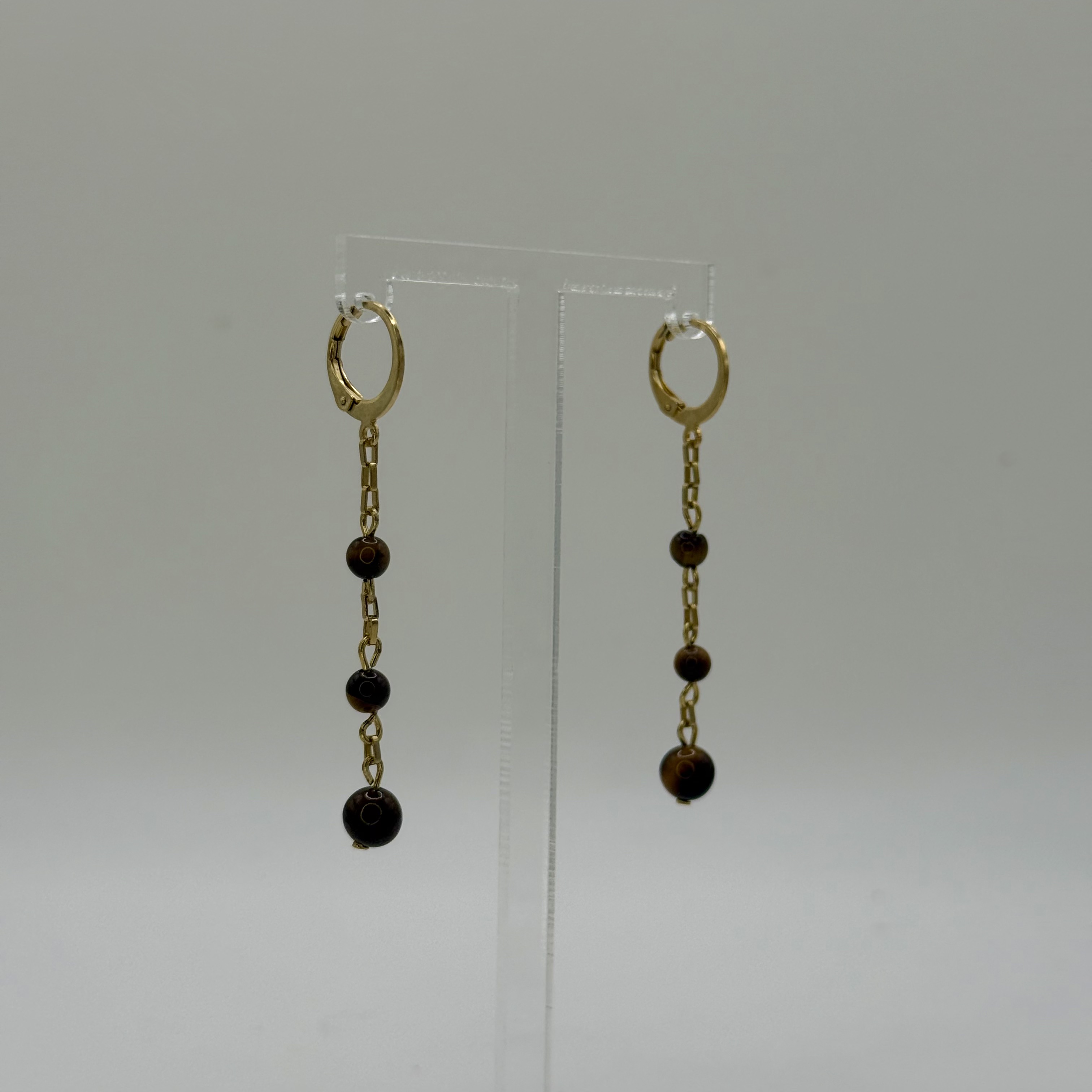 Créoles Oeil de tigre à 3 perles