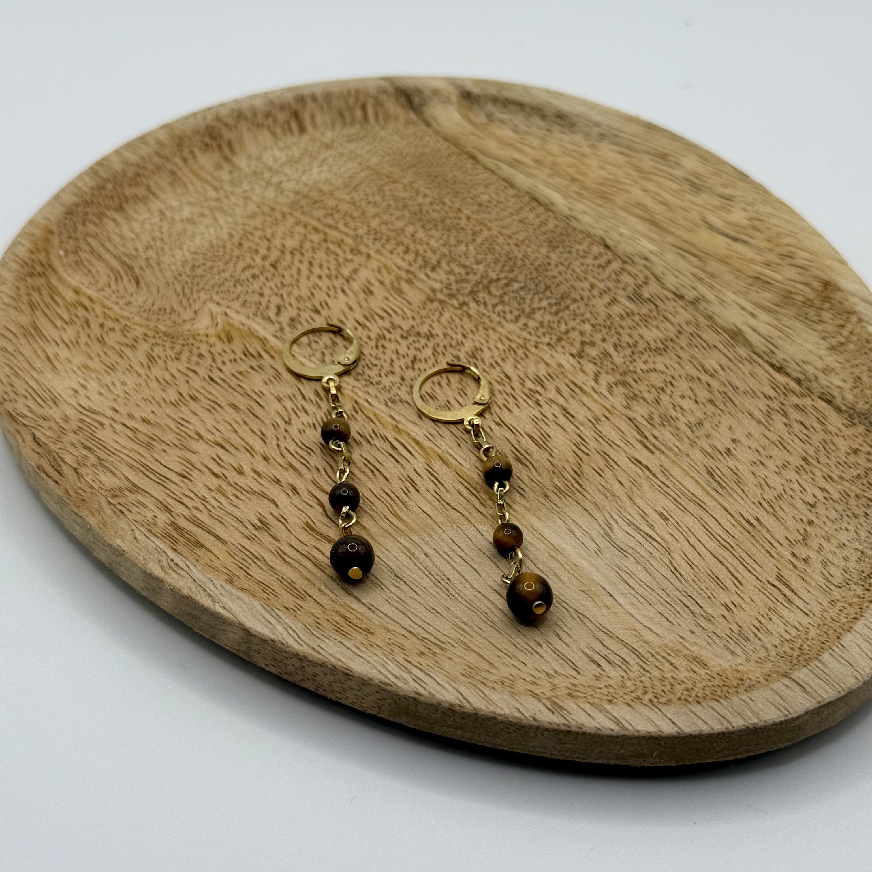 Créoles Oeil de tigre à 3 perles