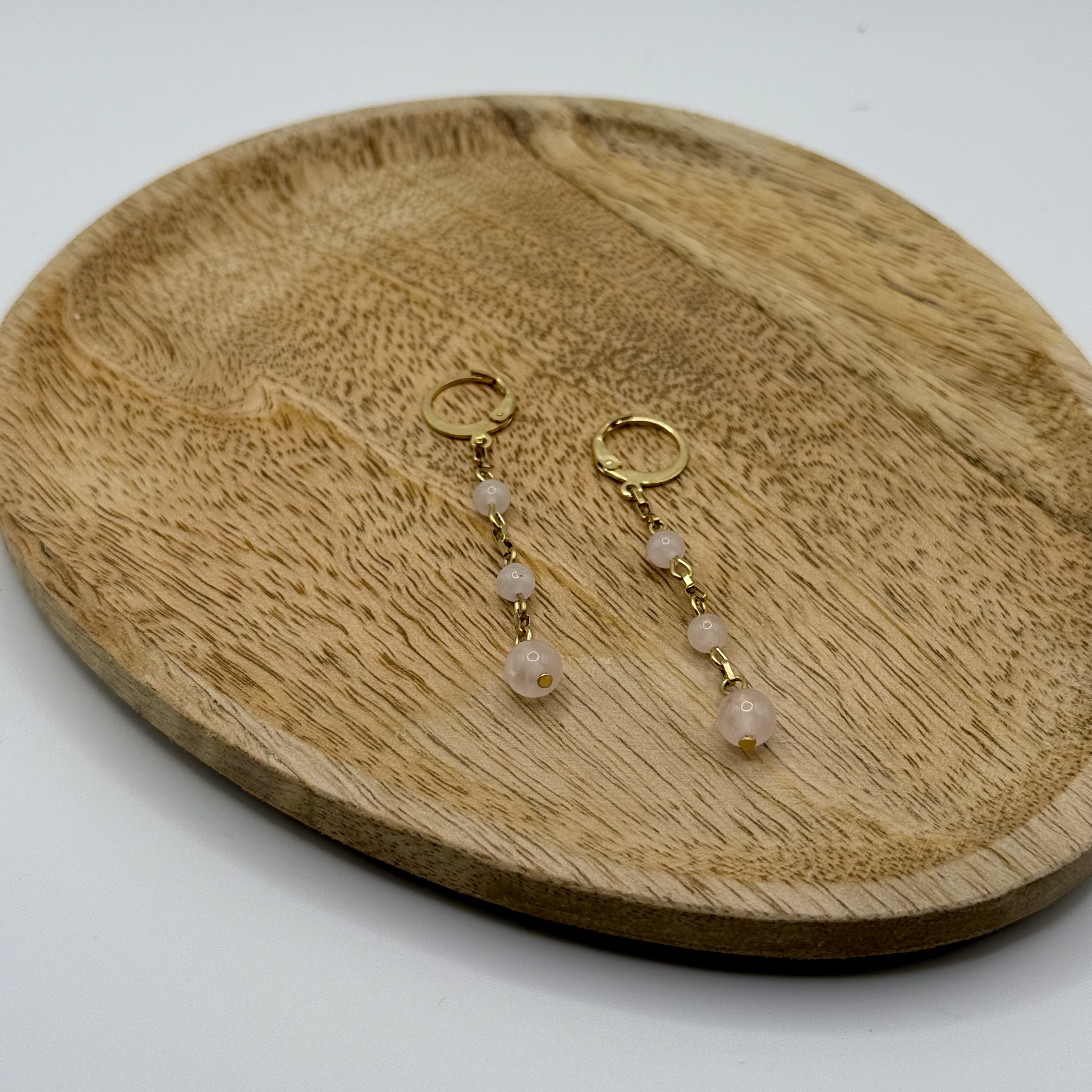 Créoles à 3 perles Quartz rose