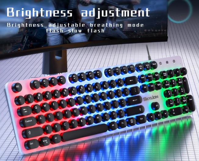 SKYLION H300 Wired 104 Keys Membrane Keyboard Windows and IOS System Multicolor Light Gaming and Office