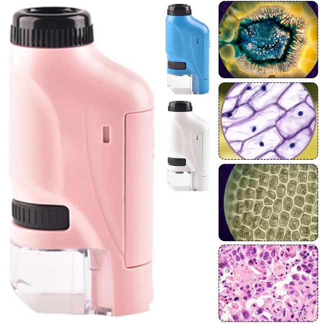 Handheld White Mini Microscope Kit 60-120x Pocket Battery Powered LED Light Portable Microscope