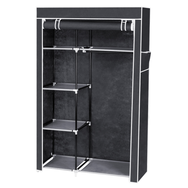Closet Storage Organizer Wardrobe Clothes Portable Rack with Shelves Gray