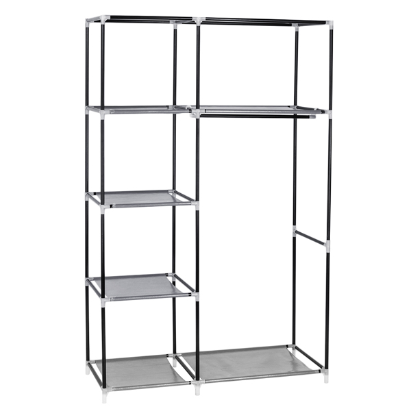 Closet Storage Organizer Wardrobe Clothes Portable Rack with Shelves Gray