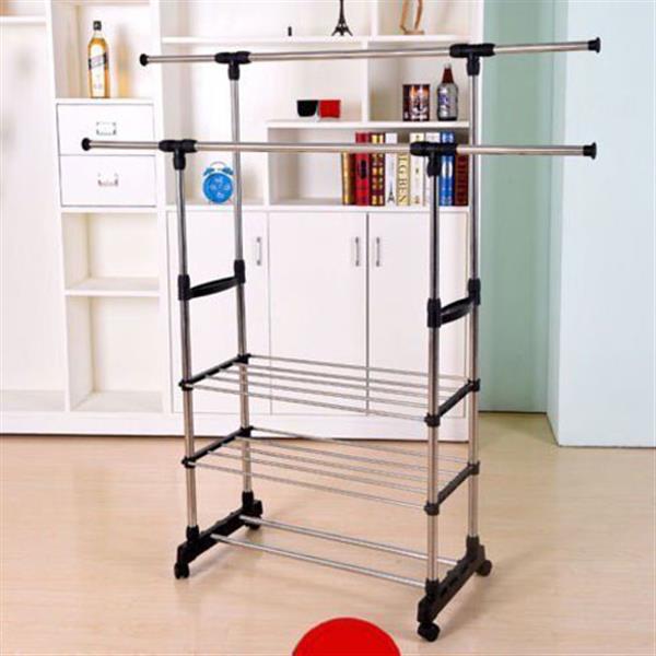 Horizontal & Vertical Dual Bars 3 Tiers Stainless Steel Clothing Garment Shoe Rack 