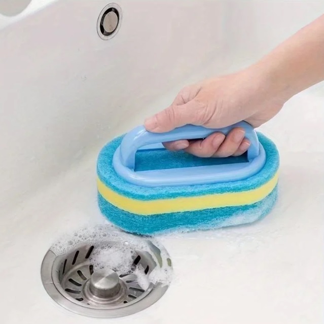 2PCS Handle Bathtub Tile Scrub Brush Kitchen Bathroom Sponge Cleaning Brush Household Cleaning Supplies