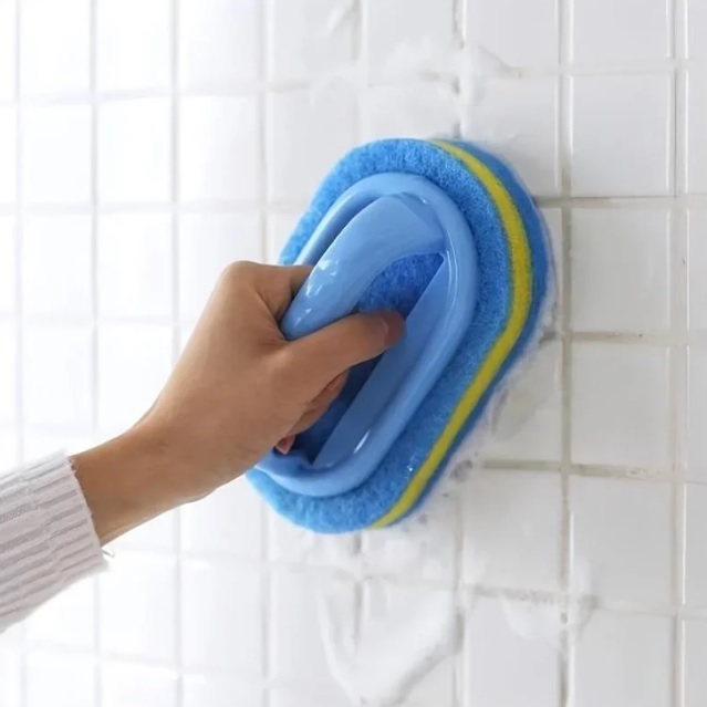 2PCS Handle Bathtub Tile Scrub Brush Kitchen Bathroom Sponge Cleaning Brush Household Cleaning Supplies