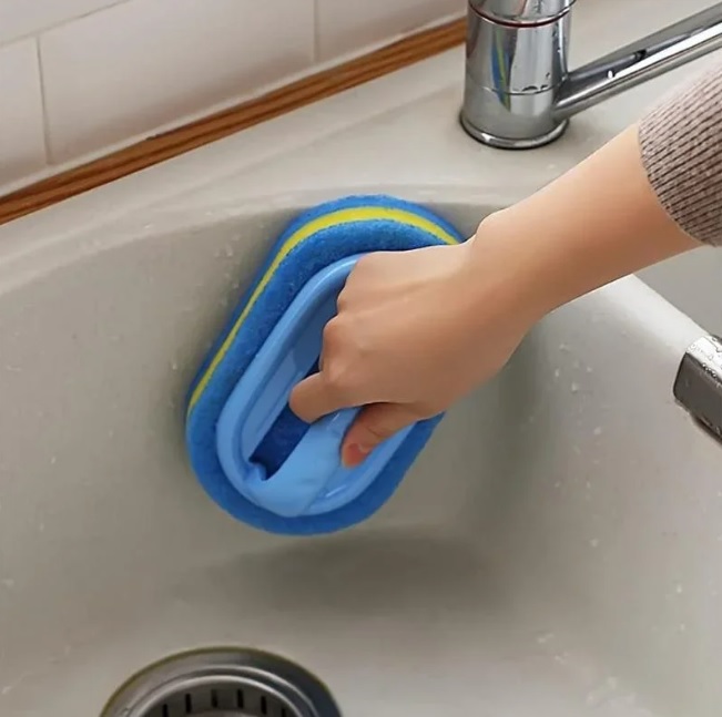 2PCS Handle Bathtub Tile Scrub Brush Kitchen Bathroom Sponge Cleaning Brush Household Cleaning Supplies