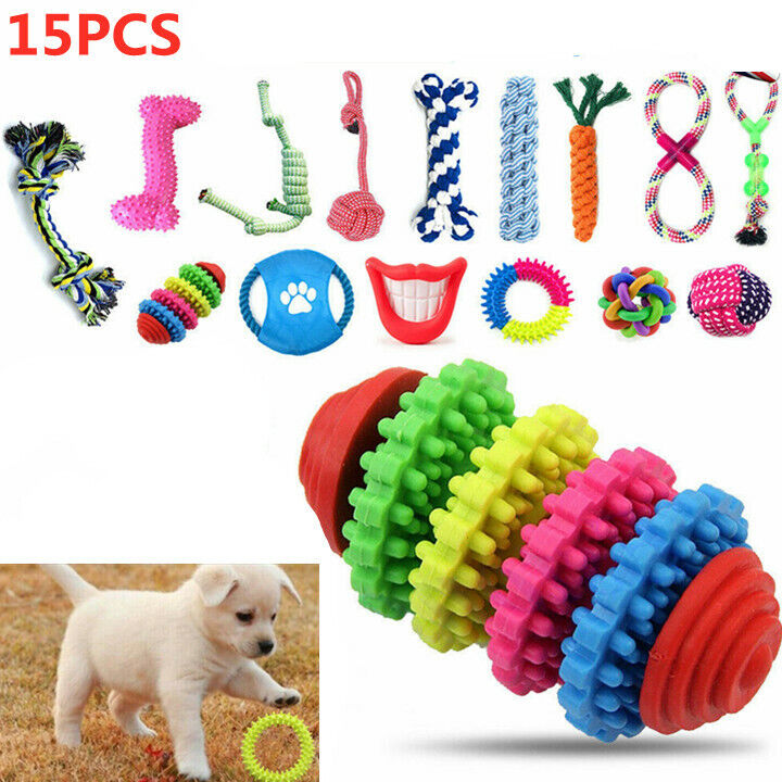 LOT of 15 Tough Dog Toys Bundle Chew Rope Knot Ball Squeakers Pet Puppy Teething UK