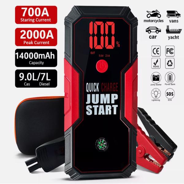 Car Jump Starter Power Bank 2000Amp 14000mAh 12V Lithium Battery Booster
