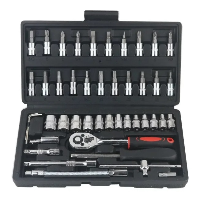 Socket Set Car Repair Tool Kit 1/4-Inch 46pcs Tool Ratchet Torque Wrench Combo Auto Repairing Set Mechanic Tool