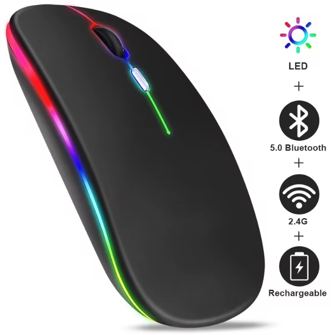 Rechargeable Bluetooth Mice Wireless Mouse RGB Computer Mouse LED Light Gaming Mouse for Laptop PC