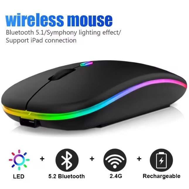  Rechargeable Bluetooth Mice Wireless Mouse RGB Computer Mouse LED Light Gaming Mouse for Laptop PC