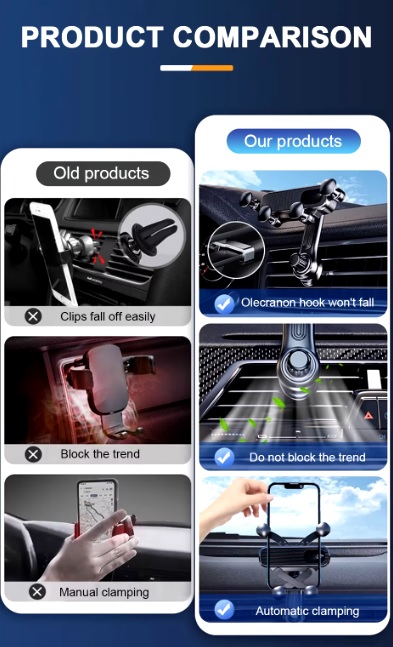 Phone Car Air Vent Holder Gravity Telescopic Phone Mount Stable 360-Degree Rotation Air Outlet Smartphone Support for 4.7-7 Inch