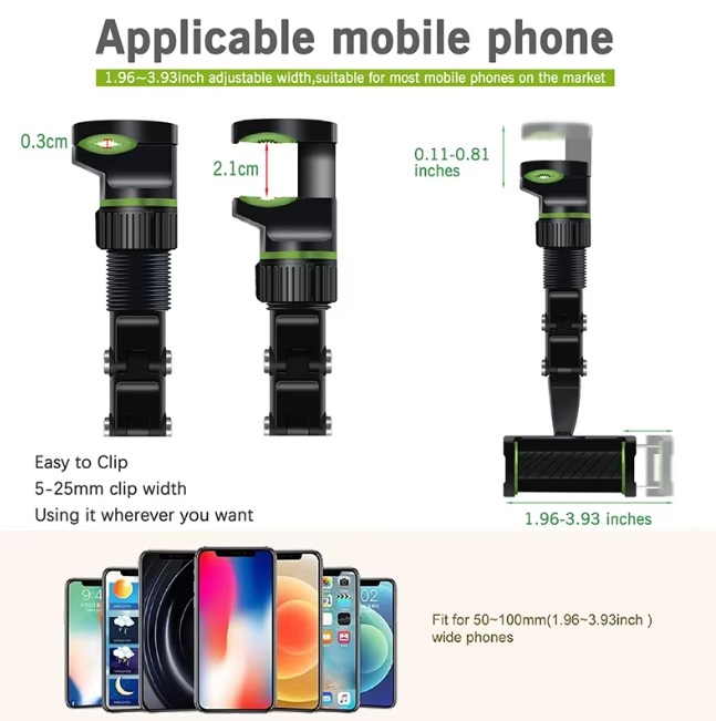 Rotatable Rearview Mirror Phone Holder 360 ° Car Navigation Holder Adjustable Length Multi Functional Universal Phone Holder