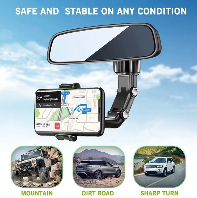 Rotatable Rearview Mirror Phone Holder 360 ° Car Navigation Holder Adjustable Length Multi Functional Universal Phone Holder