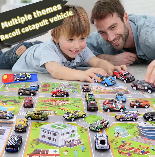 LOT of 2 Bubble Blowing 40 Hole Toy Holiday Gift Outdoor Bubble Gun (Pink) & Stunt Car Model Alloy Body Pull Ejection Jumping Mini