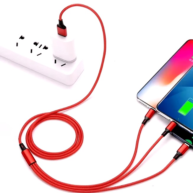 3 in1 Charging Cable Multi Usb Port 1.2m Multiple Cord Type C Micro Charger Black For iPhone 15 14 13 12 Xiaomi