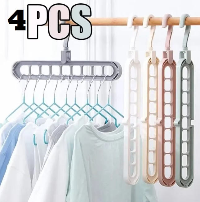 4pcs 9-hole wardrobe storage foldable clothes drying rack clothes space-saving clothes hanger