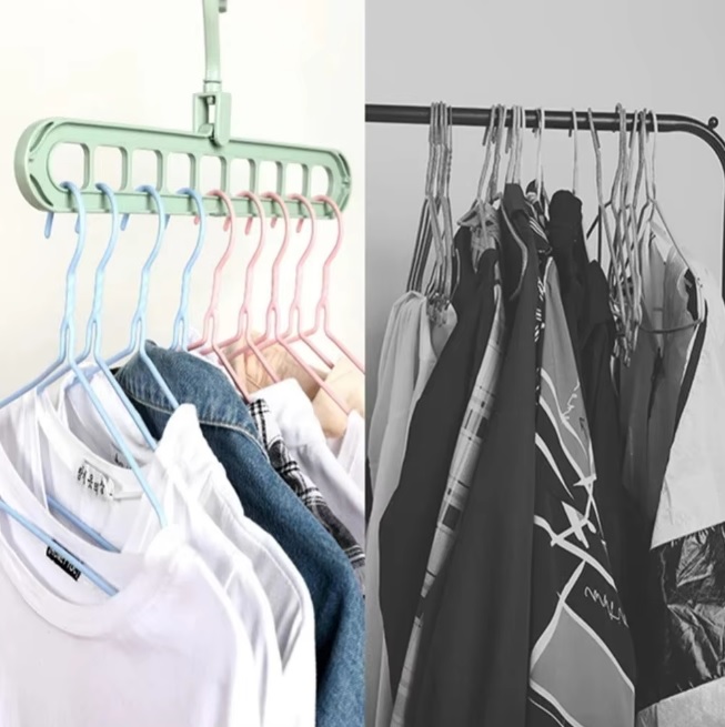 4pcs 9-hole wardrobe storage foldable clothes drying rack clothes space-saving clothes hanger