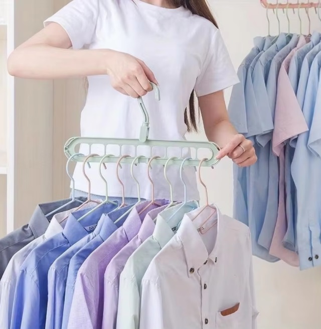 4pcs 9-hole wardrobe storage foldable clothes drying rack clothes space-saving clothes hanger