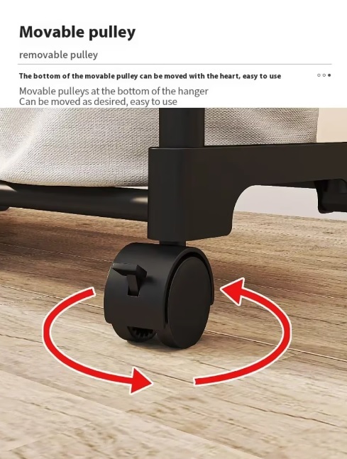 Coat Rack Movable Double Clothes Shelf Simple Rod Clothes Floor-Standing Bedroom Telescopic Floor Hangers Storage Coat Rack