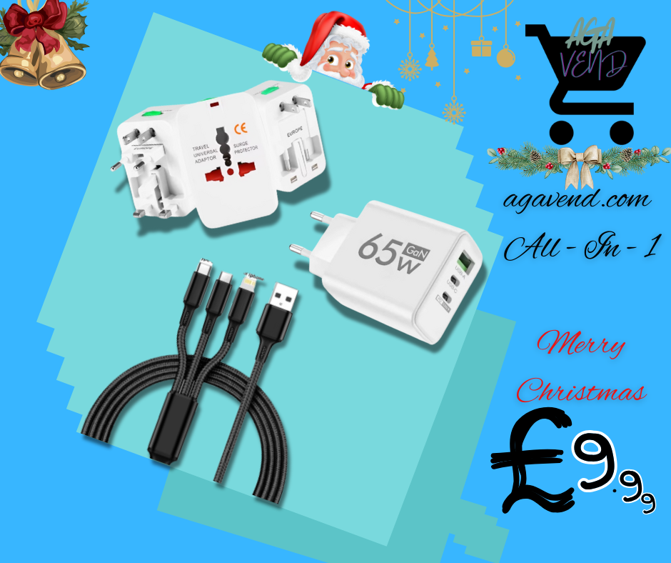 LOT Of 3 All In One Universal Plug Multi-function / 3 in1 Charging Cable Multi USB / USB Type C PD 3.0 Quick Charger