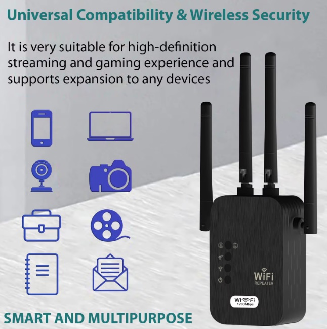 1200Mbps Wireless WiFi Repeater WIFI Range Extender WiFi Signal Booster 2.4G 5G Dual-band Network 802.11ac WiFi Amplifier Router