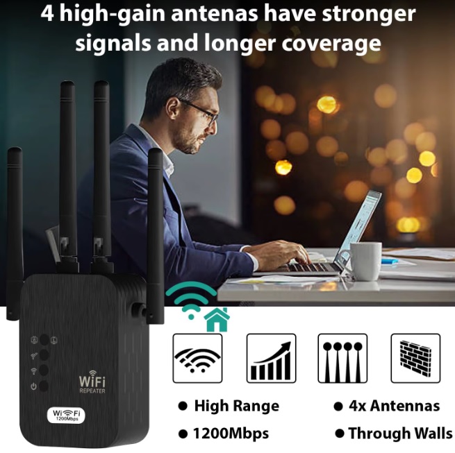 1200Mbps Wireless WiFi Repeater WIFI Range Extender WiFi Signal Booster 2.4G 5G Dual-band Network 802.11ac WiFi Amplifier Router