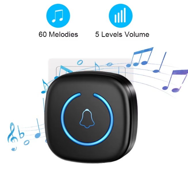 Wireless Doorbell IP44 Waterproof Smart Home 300M Range 60Songs Intelligent Home Chime Bell Kit EU Plug