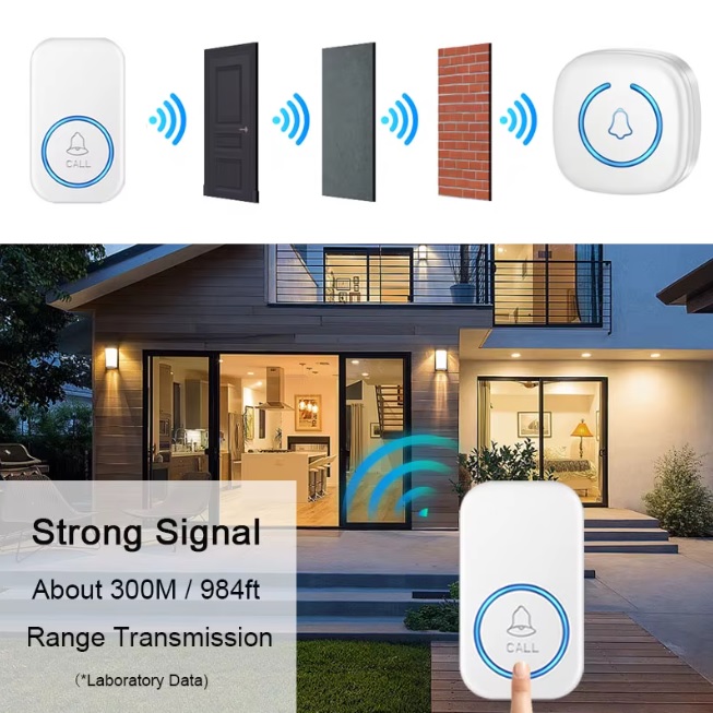 Wireless Doorbell IP44 Waterproof Smart Home 300M Range 60Songs Intelligent Home Chime Bell Kit EU Plug