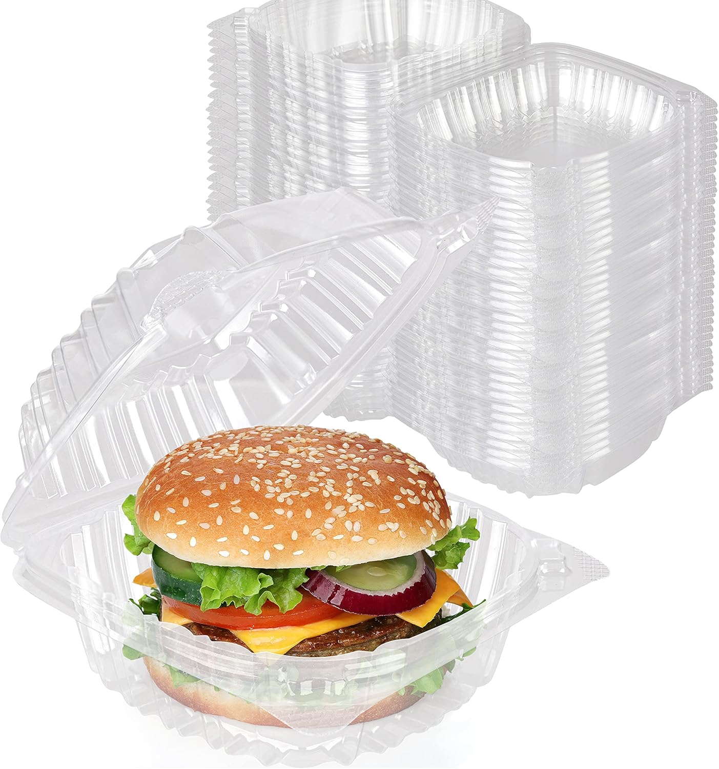 Stock Your Home Plastic 5 x 5 Inch Clamshell Takeout Trays - Dessert Containers - Plastic Hinged Food Container
