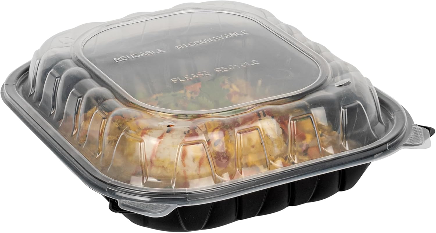 Restaurantware  54 Ounce Clamshell Containers, - Ventilated Lids, Microwavable, Black Plastic Meal Prep Containers, For Pastas, Salads, Or Sandwiches