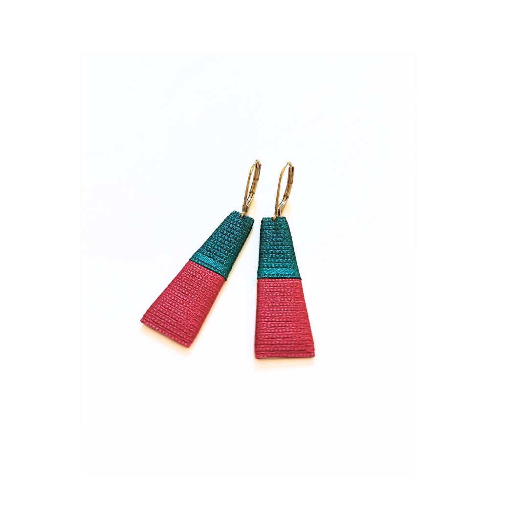 THOT. Boucles d'oreilles _ vert émeraude framboise