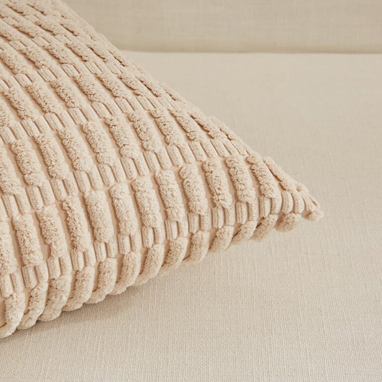 Fancy Homi 4 Packs Neutral Decorative Throw Pillow Covers 18×18 Inch for Living Room Couch Bed Sofa, Rustic Farmhouse Boho Home Decor, Soft Plush Striped Corduroy Square Cushion Case 45×45 cm
