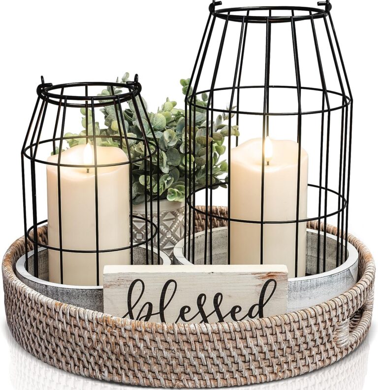 Rustic Farmhouse Lantern Decor – Stylish Decorative Lanterns for Your Living Room, Fireplace Mantle or Kitchen Dining Table – Modern Upscale Beauty for Your Entire Home