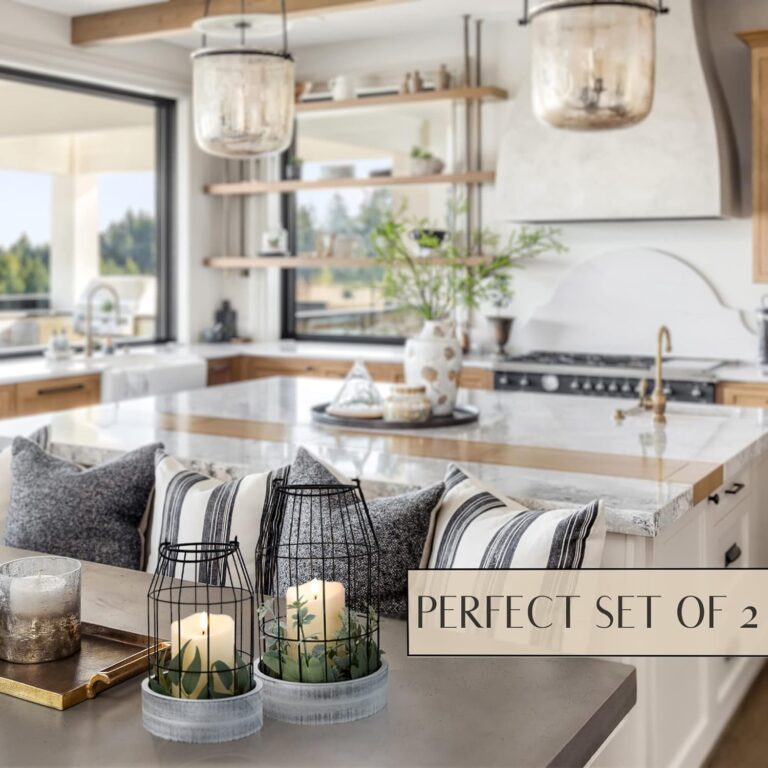 Rustic Farmhouse Lantern Decor – Stylish Decorative Lanterns for Your Living Room, Fireplace Mantle or Kitchen Dining Table – Modern Upscale Beauty for Your Entire Home