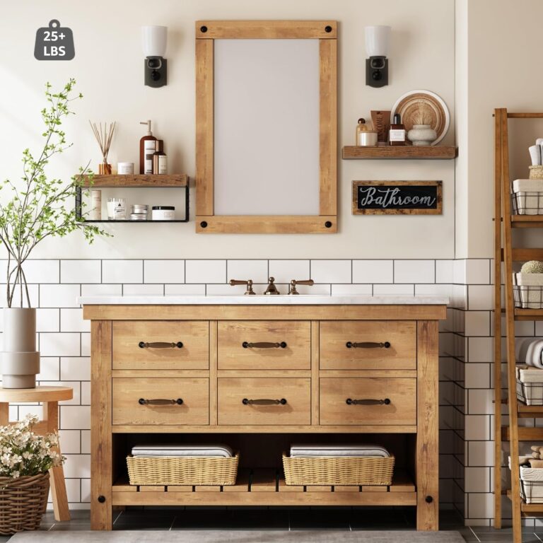 QEEIG Bathroom Shelves Over Toilet, Bathroom Decor Furniture Sets Farmhouse Decorations Aesthetic Décor Sign Small Floating Wall Shelf 2+1 Set 16 inch, Rustic Brown