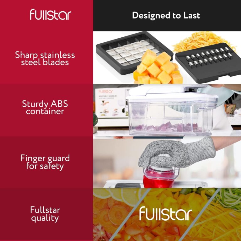 Fullstar All-in-1 Vegetable Chopper, Mandoline Slicer & Cheese Grater – Multi Blade French Fry Cutter & Veggie Dicer – Includes Bonus Handheld Spiralizer & Kitchen Gadgets (6 in 1, Black/White)