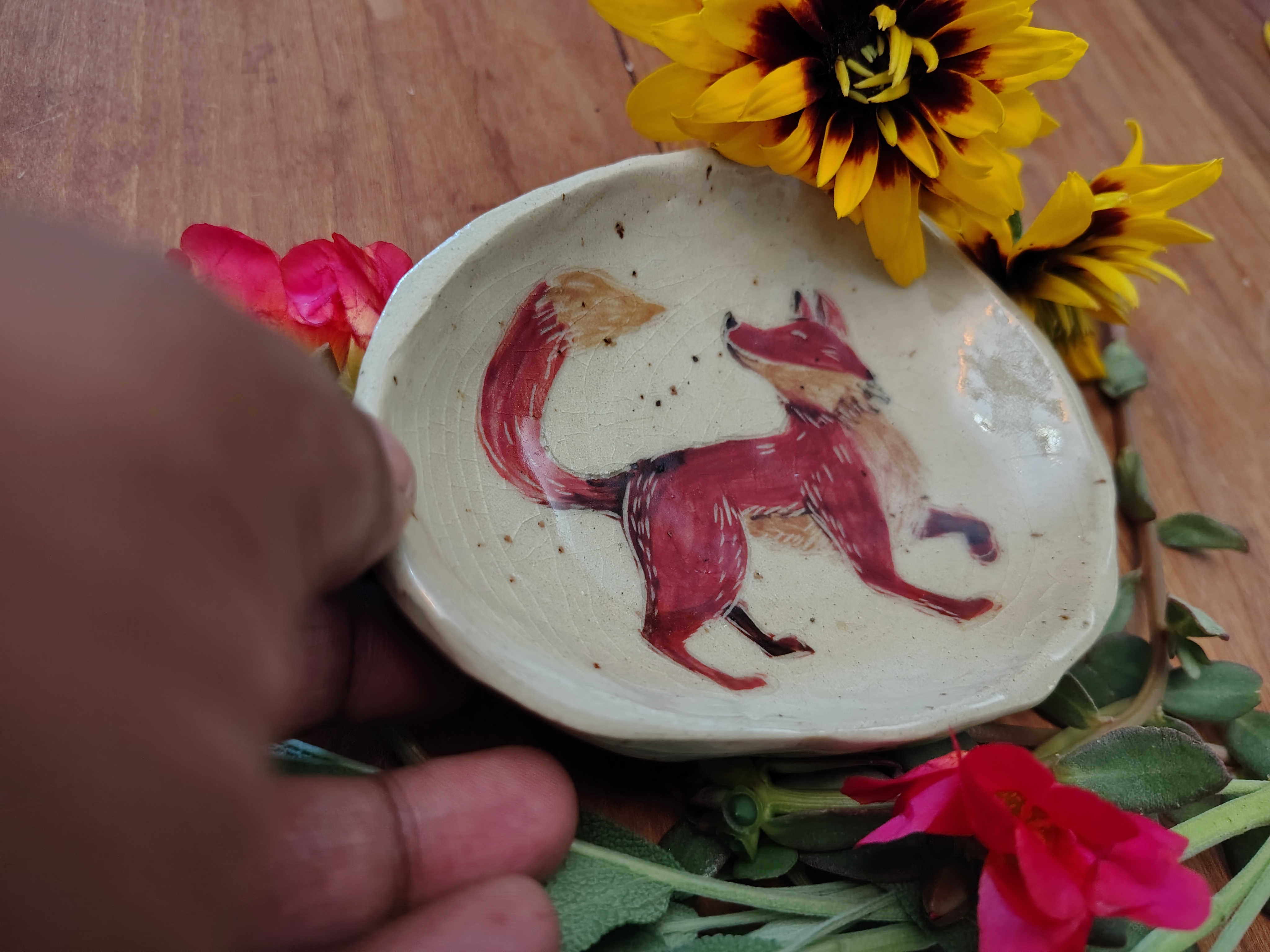 Hand-Painted Fox Ceramic Dish