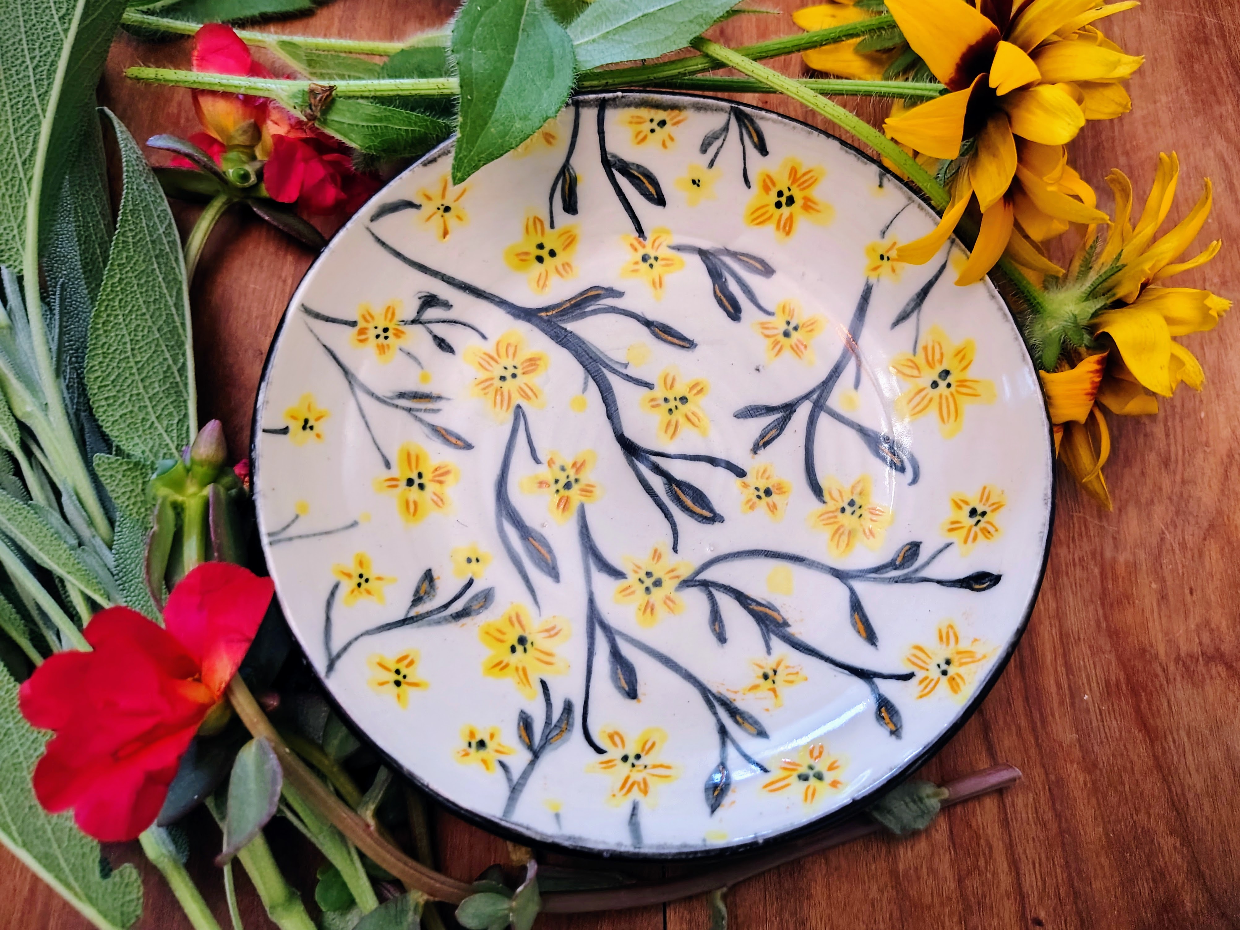 Forsynthia Floral Ceramic Plate