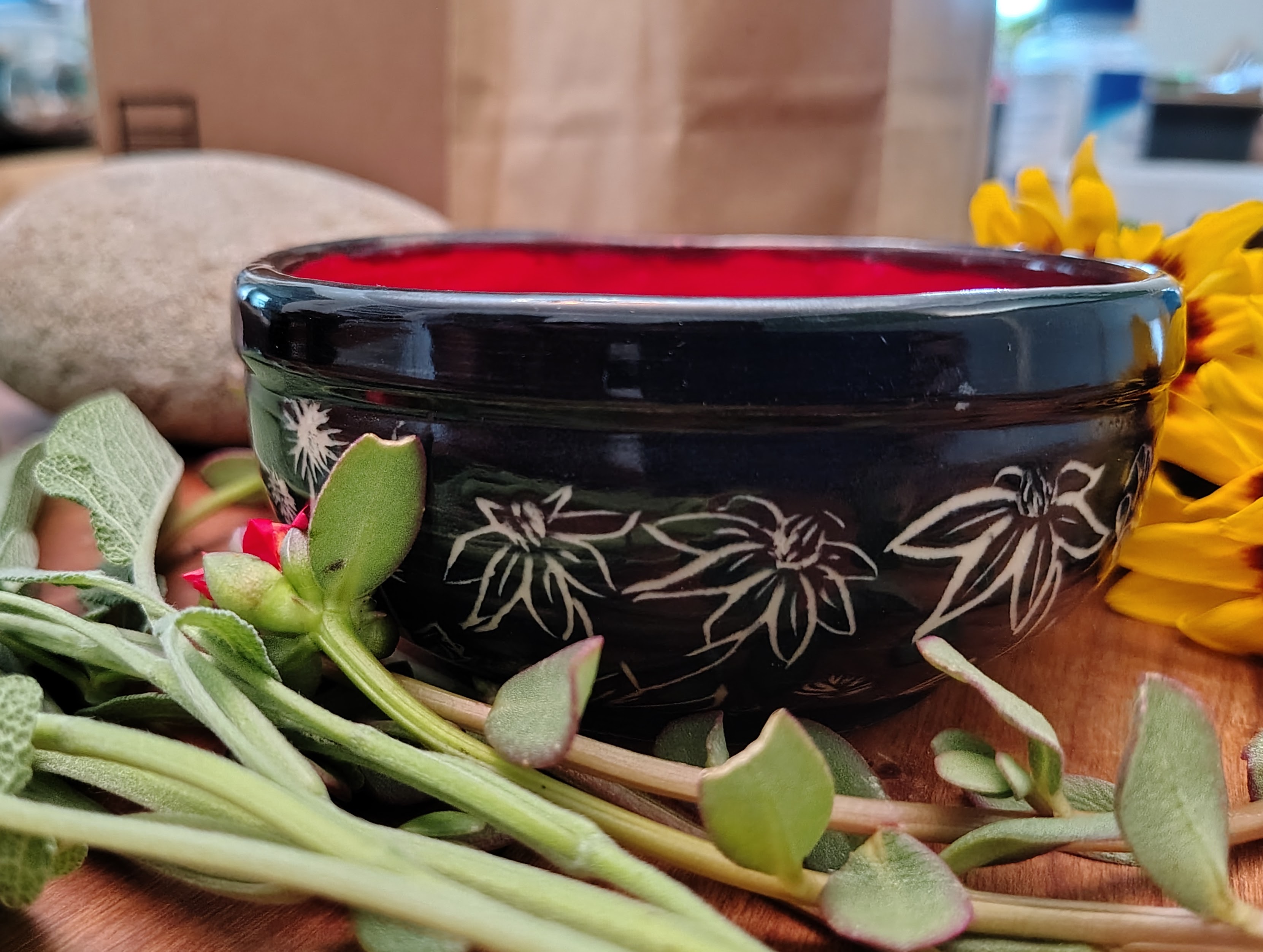 Handcrafted Black Floral Ceramic Bowl