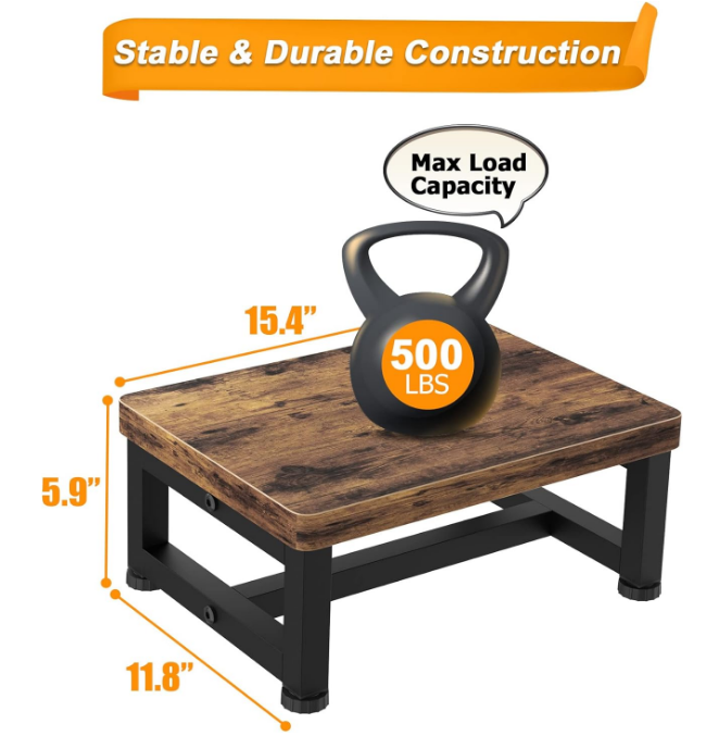 Wooden Step Stools for Adults Kids with Non-Slip Rubber Feet, Heavy Duty Stepping Stools with 500-LBS Capacity for Bedroom Kitchen Bathroom, Bed Steps for High Beds, Easy to Assemble, Rustic Brown