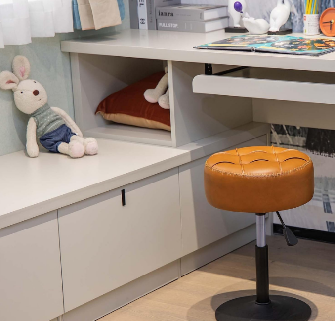 Adjustable 360° Swivel Vanity Stool with Faux Leather for Makeup Room, Bathroom, Living Room and Ottoman