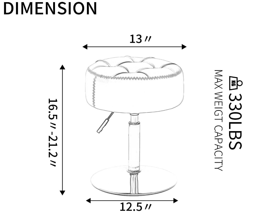Adjustable 360° Swivel Vanity Stool with Faux Leather for Makeup Room, Bathroom, Living Room and Ottoman