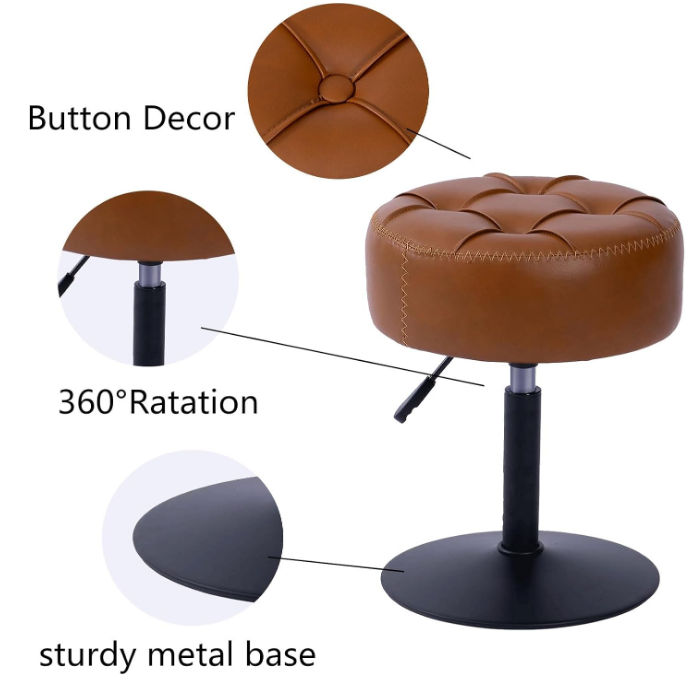 Adjustable 360° Swivel Vanity Stool with Faux Leather for Makeup Room, Bathroom, Living Room and Ottoman