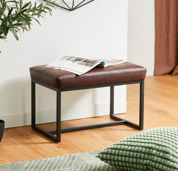 Ottoman Bench, Modern PU Leather Vanity Stools Chairs with Metal Frame, Makeup Stool Padded Foot Rest Stool for Living Room Vanity, Entryway, Bathroom, Brown